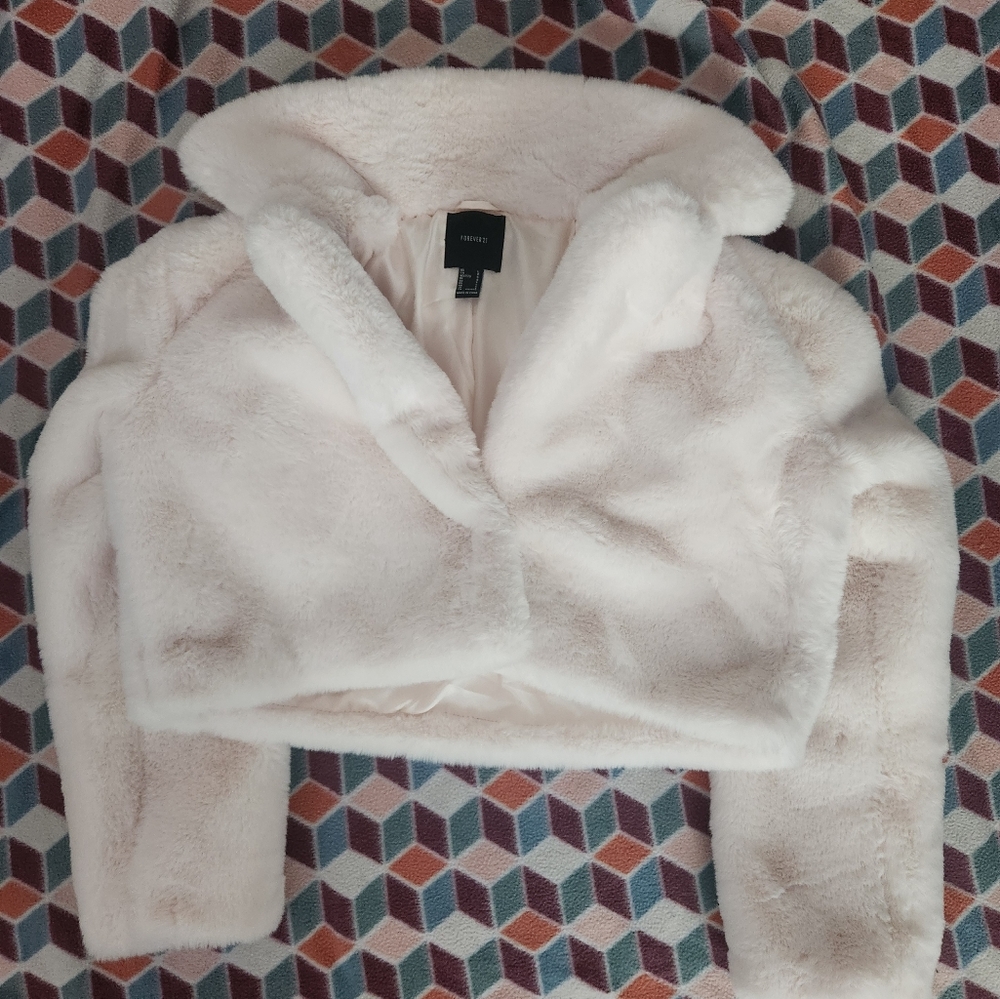 Forever 21 Cream Fuzzy Puffer Jacket